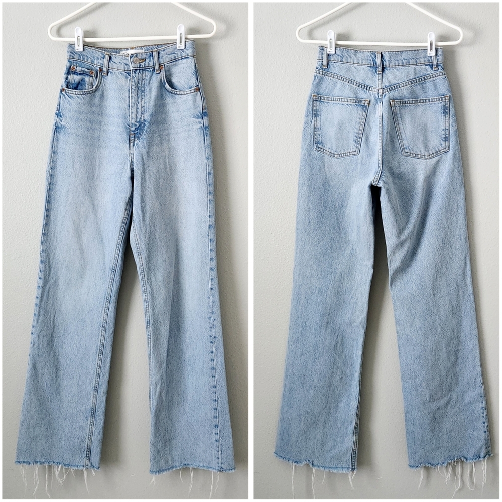 Zara The 90s Full Length High Waisted Jeans With A Loose Leg & Raw Hem, Size 2 - Picture 15 of 16